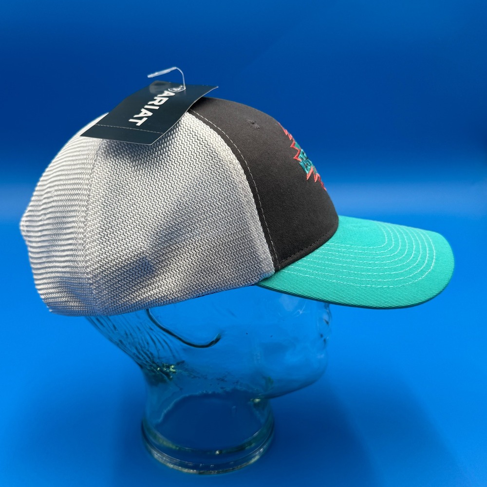 Ariat Trucker Hat Grey Turquoise Aztec Southwestern Logo Mesh Back Snapback - Picture 6 of 9